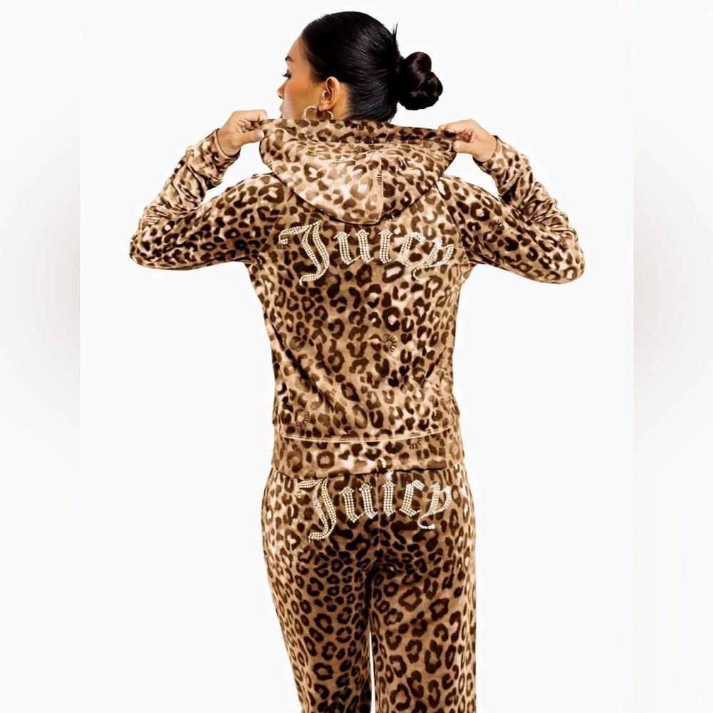 NWT JUICY COUTURE animal print small bling Velour Tracksuit Set -Ocelot - Picture 2 of 14